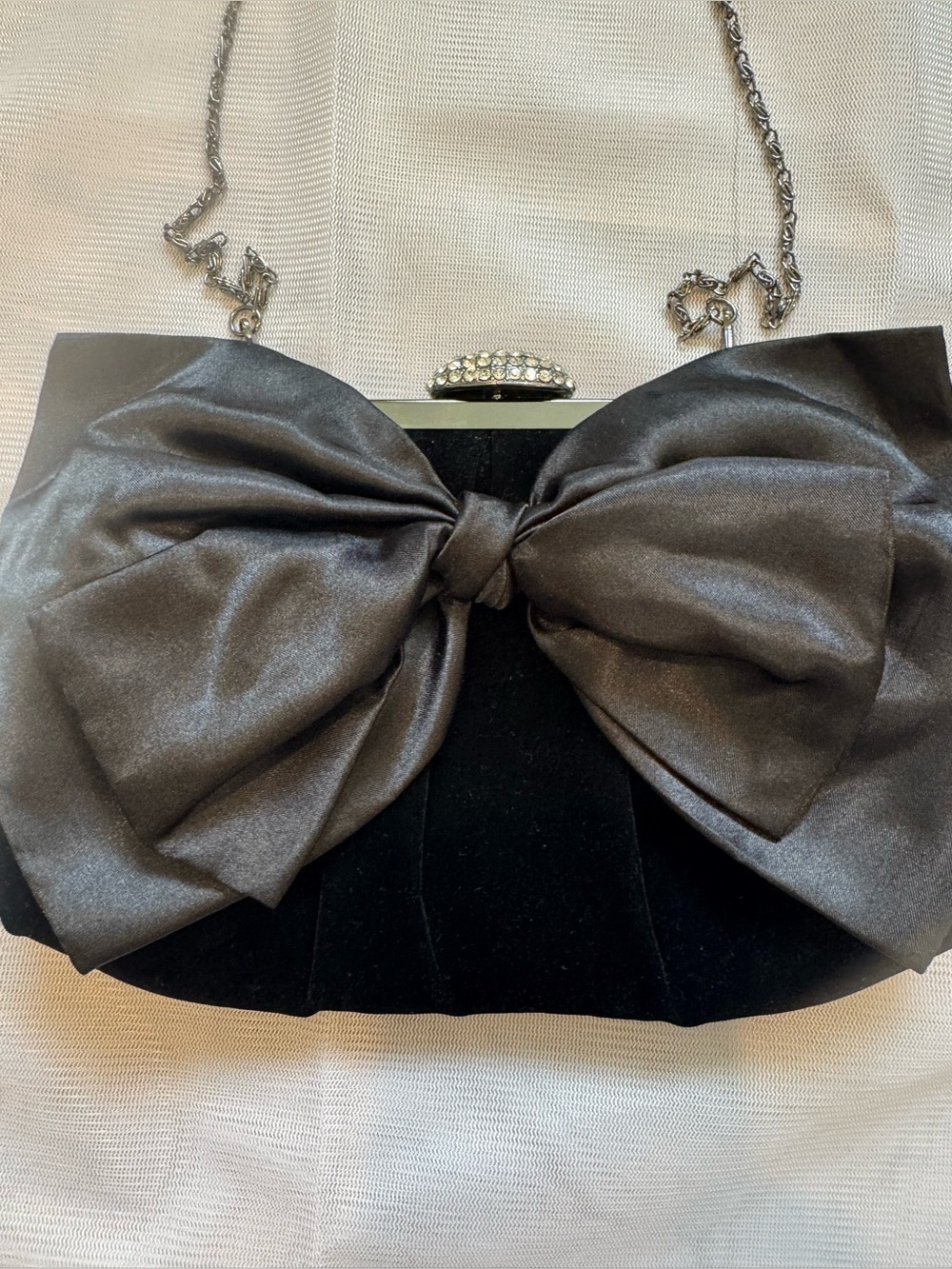 1980s Black satin bow clutch Evening Bag Black